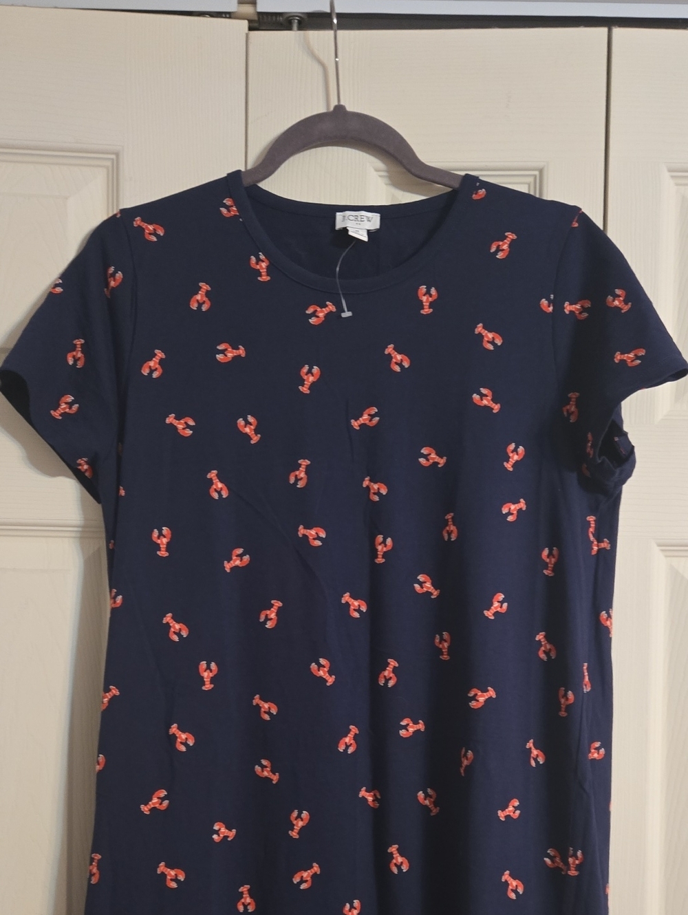 J. Crew Navy Tee Dress with Coral Lobster Motif